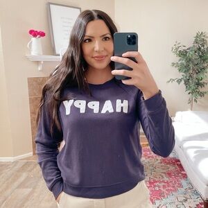 Graphic Navy Crewneck Happy Sweater